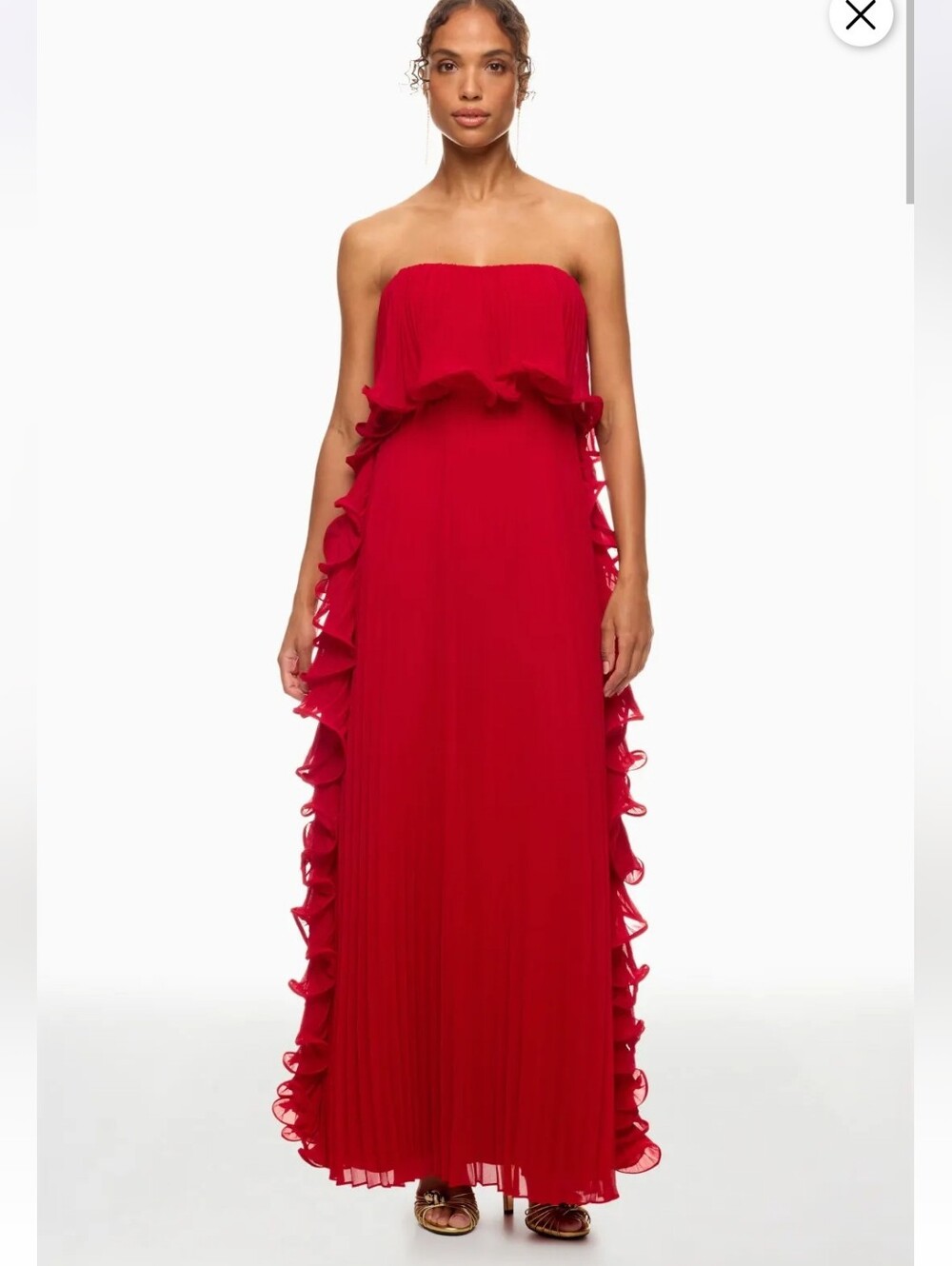 BADGLEY MISCHKA PLEATED RUFFLE GOWN SIZE 8 MSRP $890